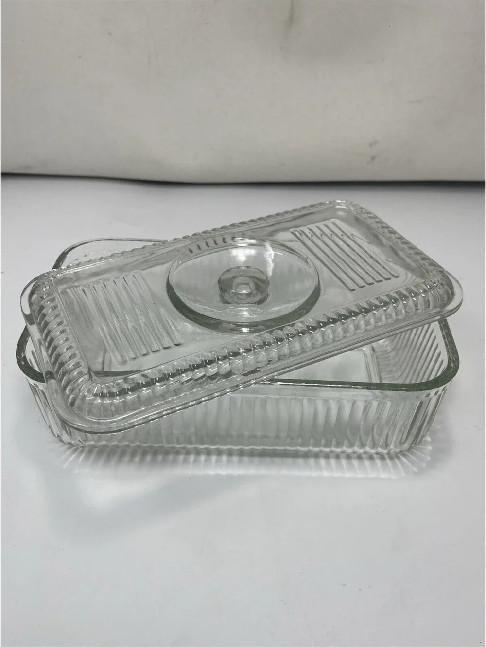 Vintage Refrigerator Storage Dish Box Lid Anchor Hocking Mid Century Modern Deco